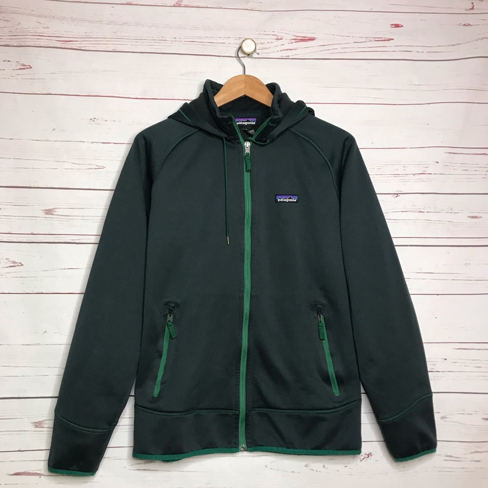 Patagonia Dark Green Hooded Zip Jacket with Green Trim